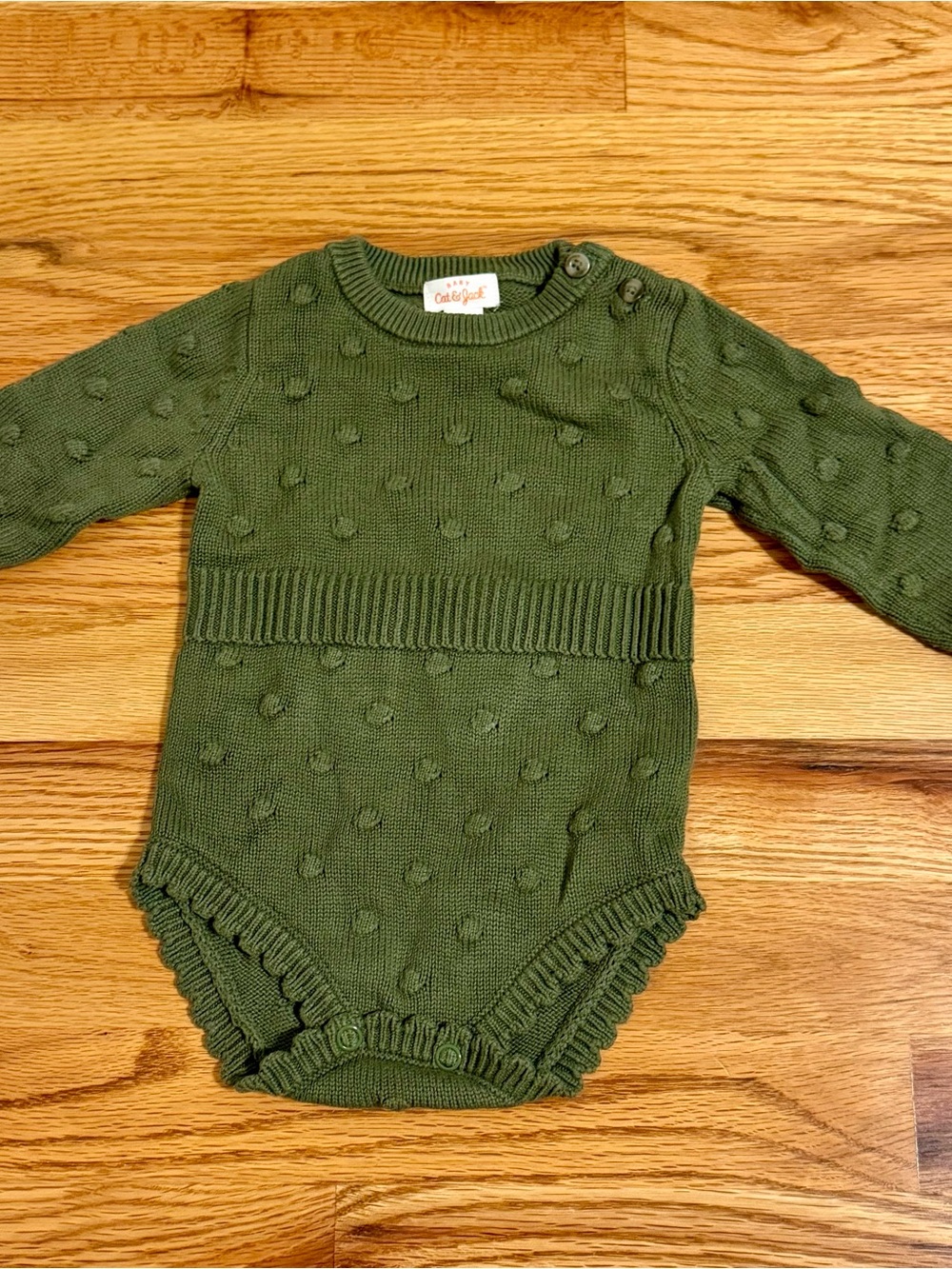 Cat & Jack Olive Knit Baby Bodysuit with Bobble Detail